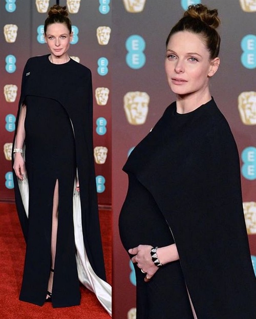 Rebecca Ferguson in Stella McCartney debuted her baby bump at the BAFTAs.