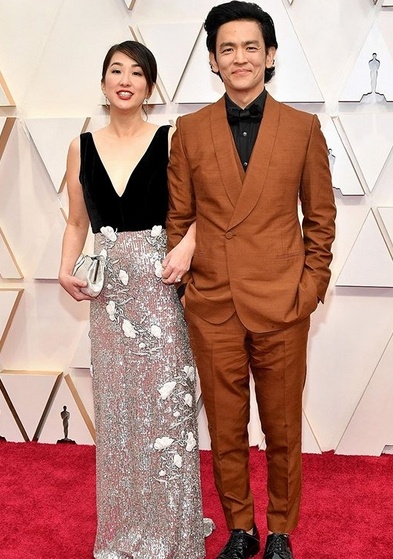 John Cho in Zegna, Kerri Haguchi in Monique Lhuillier